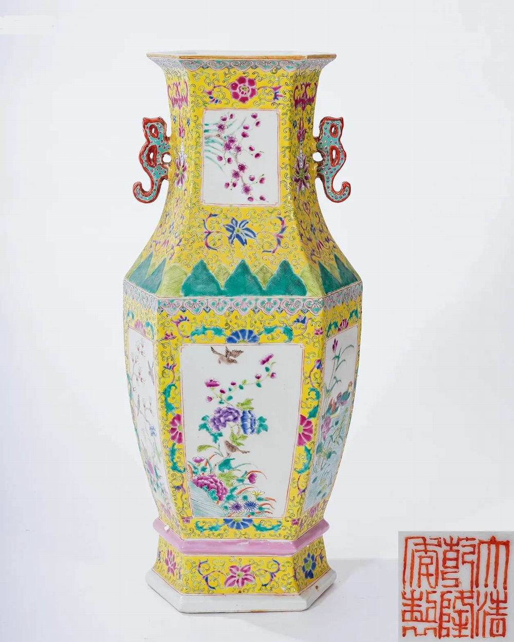 粉彩开光花鸟双耳瓶-1-8（H 47.5 cm“大清乾隆年制”款.jpg